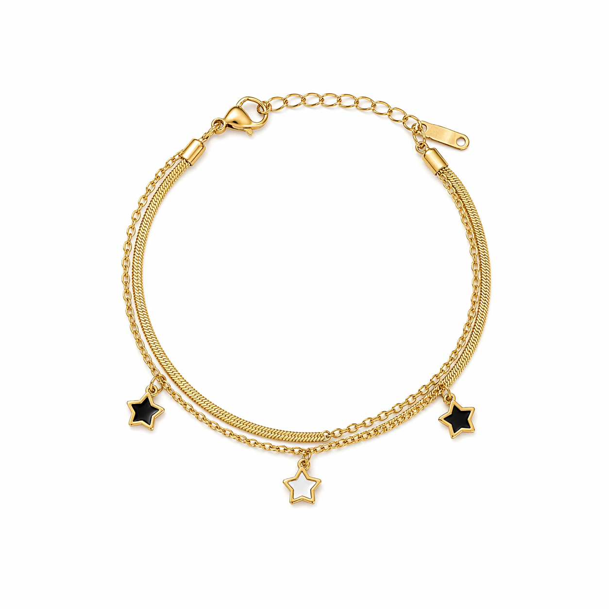 Black and white star double chain bracelet