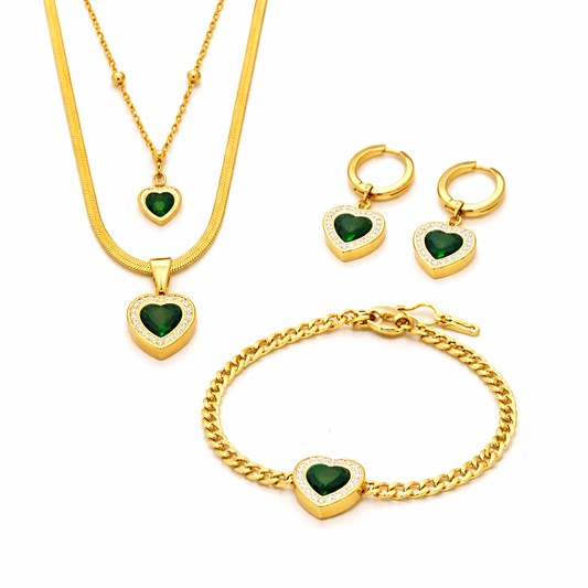Emerald loveheart set