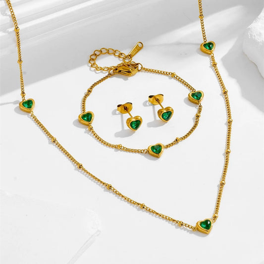 Dainty emerald loveheart set