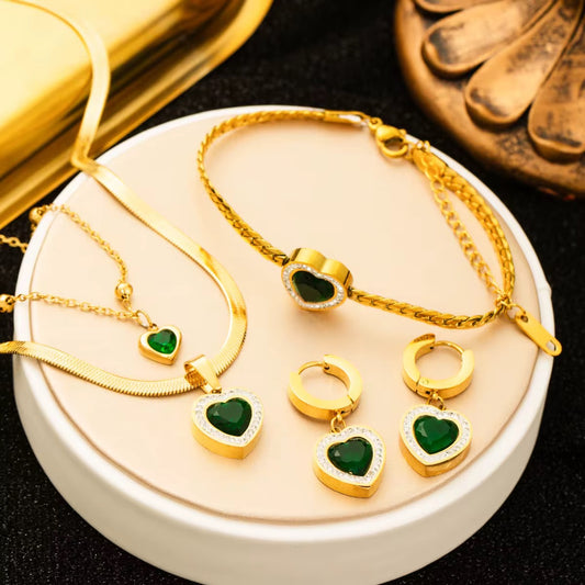 Emerald love heart earrings