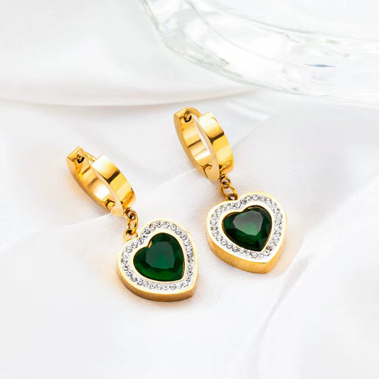 Emerald love heart earrings